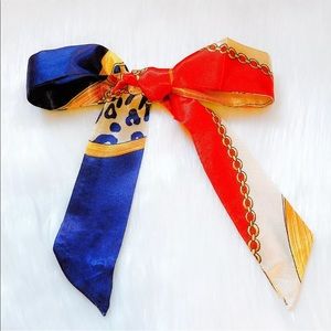 Skinny Orange Multi Pattern Emulation Silk Scarf